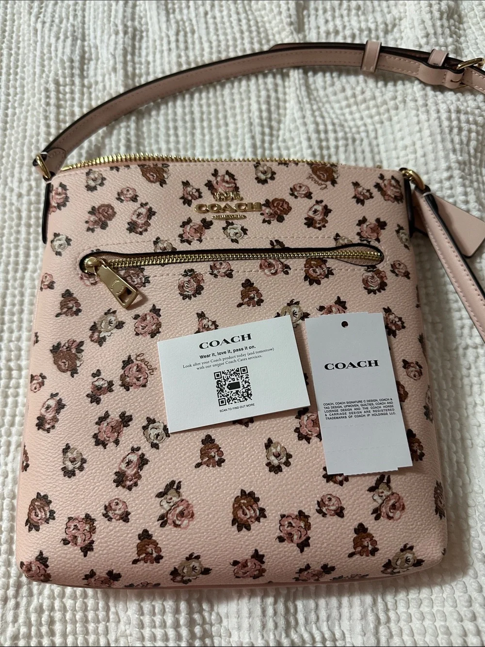 Coach Pink Floral Crossbody with Gold-Tone Accents